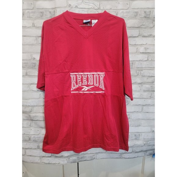 Vintage Reebok Logo Spell‎ Out Embroidered T Shirt Size XL Vented Red 90s - Picture 1 of 10